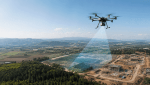 Types of drone mapping with a drone surveying construction site and landscape