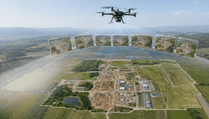 Drone capturing aerial photos for an orthomosaic map
